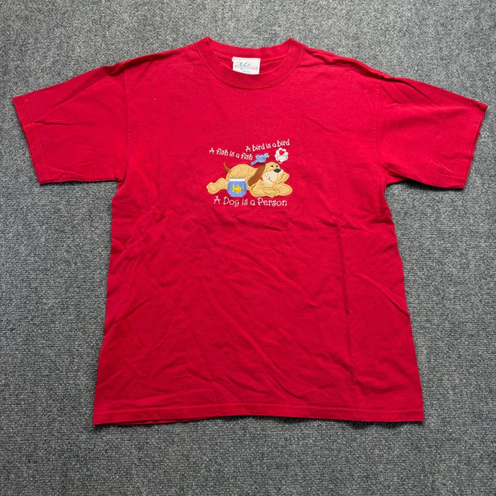 MC Energy Sportswear Red Graphic Tee A Dog is a Person Embroidered Cotton Medium